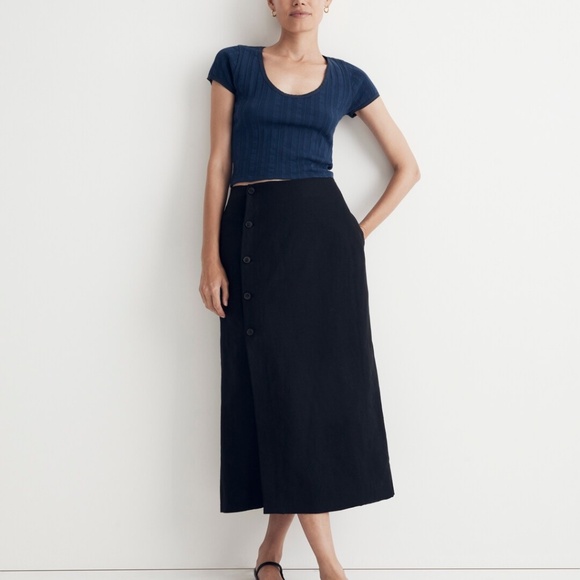 Madewell Linen-Cotton Blend Wrap Midi Skirt in Black - Picture 2 of 9